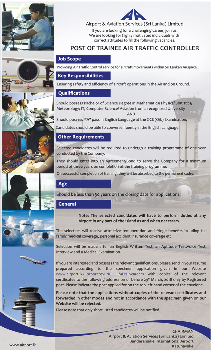 Trainee Air Traffic Controller - Airport & Aviation Services (Sri Lanka) Ltd